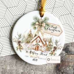 Personalised First Christmas Gift At Address in New Home House Housewarming Ornament Keepsake Family Bauble - thumbnail 2