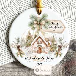 Personalised First Christmas Gift At Address in New Home House Housewarming Ornament Keepsake Family Bauble - thumbnail 1