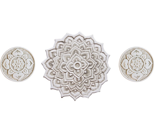 Ethnic Design Ceramic Garden Tile Set, Mandala Wall Art - Set Of 3 - image 1