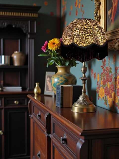 Leopard Animal Print Fabric Dome Lampshade With Black Fringe, Made in The UK - image 1
