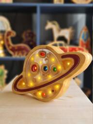 Handmade Planet Night Light - Wooden Space Nursery Lamp Led Kids Room Decor Outer Themed Gift - thumbnail 1