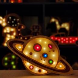 Handmade Planet Night Light - Wooden Space Nursery Lamp Led Kids Room Decor Outer Themed Gift - thumbnail 3
