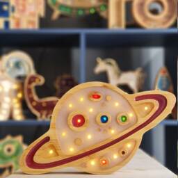 Handmade Planet Night Light - Wooden Space Nursery Lamp Led Kids Room Decor Outer Themed Gift - thumbnail 2