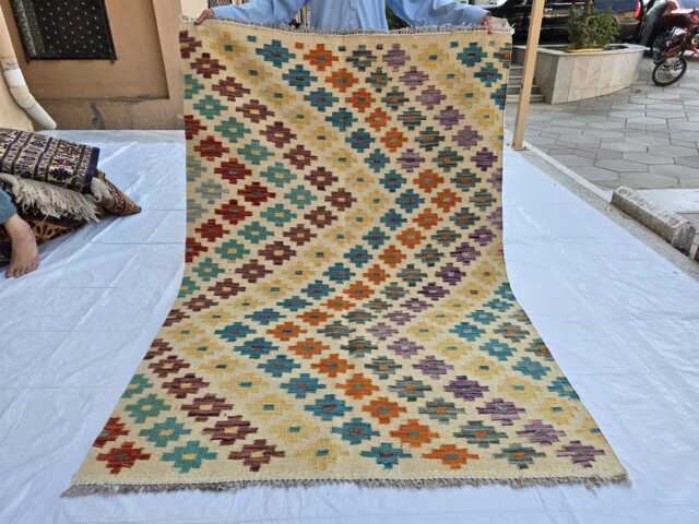 Handwoven Afghan Kilim Rug Geometric Wool Flatweave, Boho Decor - 5.5 X 3.8 Ft - image 1