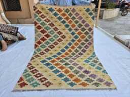 Handwoven Afghan Kilim Rug Geometric Wool Flatweave, Boho Decor - 5.5 X 3.8 Ft - thumbnail 1