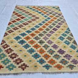 Handwoven Afghan Kilim Rug Geometric Wool Flatweave, Boho Decor - 5.5 X 3.8 Ft - thumbnail 4