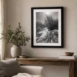 Winter Snow Path Framed Print, Black & White Nature Photography, Snowy Landscape Wall Art, Secret Paradise Decor - thumbnail 2