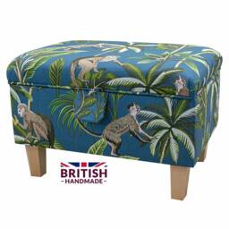 Teal Monkey Storage Footstool - Tropical Jungle Ottoman Handmade in Britain - thumbnail 1