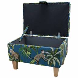 Teal Monkey Storage Footstool - Tropical Jungle Ottoman Handmade in Britain - thumbnail 2