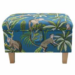 Teal Monkey Storage Footstool - Tropical Jungle Ottoman Handmade in Britain - thumbnail 3