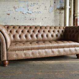 Handmade 3 Seater Brown Leather Chesterfield Sofa, Couch - thumbnail 2