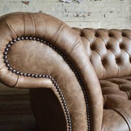 Handmade 3 Seater Brown Leather Chesterfield Sofa, Couch - thumbnail 3