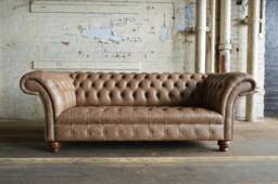 Handmade 3 Seater Brown Leather Chesterfield Sofa, Couch