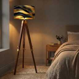 Handmade By Order Black & Gold Wave Lava Effect Abstract Art Drum Lamp Shade Pendant Light All Shapes Sizes Available - thumbnail 2