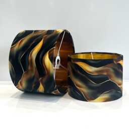 Handmade By Order Black & Gold Wave Lava Effect Abstract Art Drum Lamp Shade Pendant Light All Shapes Sizes Available - thumbnail 3