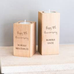 5Th Anniversary Gift Wood - Candle Holder Personalised Wedding For Couple Wife Husband Lc356 - thumbnail 4