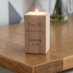 5Th Anniversary Gift Wood - Candle Holder Personalised Wedding For Couple Wife Husband Lc356 - thumbnail 2