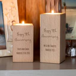 5Th Anniversary Gift Wood - Candle Holder Personalised Wedding For Couple Wife Husband Lc356 - thumbnail 3