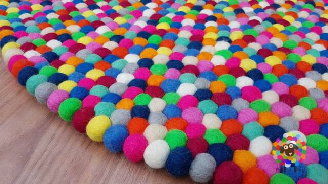 Bright Multicolored Felt Ball Rug Handmade Wool Rug - image 1