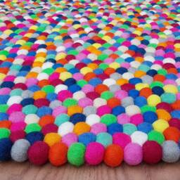 Bright Multicolored Felt Ball Rug Handmade Wool Rug - thumbnail 3