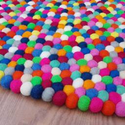 Bright Multicolored Felt Ball Rug Handmade Wool Rug - thumbnail 2