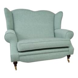 Wing Back Queen Anne Cottage 2 Seat Sofa -Jade Green Basketweave Fabric