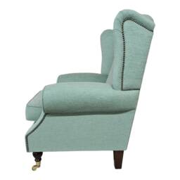 Wing Back Queen Anne Cottage 2 Seat Sofa -Jade Green Basketweave Fabric - thumbnail 3