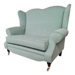 Wing Back Queen Anne Cottage 2 Seat Sofa -Jade Green Basketweave Fabric - thumbnail 2