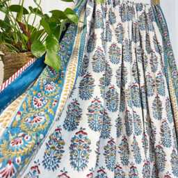 Pure Soft Cotton Indian Floral Dohar Reversible Bed/Sofa Throw Summer Quilted King Size Handprint White Blue Red - thumbnail 3