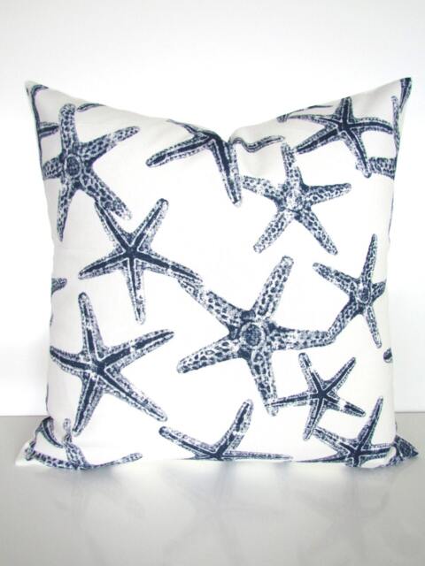 Blue Coastal Pillow Covers Navy Pillows Starfish White Beach All Sizes Home Decor - image 1