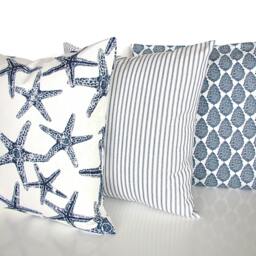 Blue Coastal Pillow Covers Navy Pillows Starfish White Beach All Sizes Home Decor - thumbnail 4