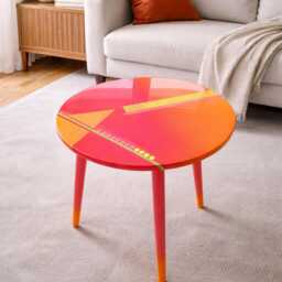 Abstract Resin Side Table, Pink Colorful Coffee Modern Boho Decor - thumbnail 4