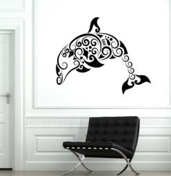 Wall Decal Dolphin Ocean Marine Sea Ornament Tribal Mural Vinyl 1702Dz - thumbnail 1