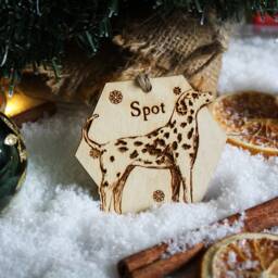 Dalmatian Personalised Wooden Bauble Ornament Dog Name Breed Gift Quirky Rustic Laser Wood Burned Ornate Lover Pet Decoration - thumbnail 3
