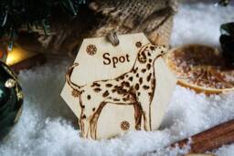 Dalmatian Personalised Wooden Bauble Ornament Dog Name Breed Gift Quirky Rustic Laser Wood Burned Ornate Lover Pet Decoration - thumbnail 1