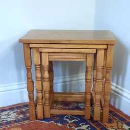 Modern Vintage Light Oak Nest Of Three Side Tables - thumbnail 2