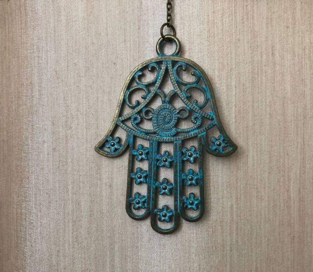 Hamsa Wall Decor, Housewarming Gift, Turquoise Pendant, Evil Eye Home Protection, Decor Judaica, Jewish Fatima Hand Art - image 1