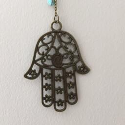 Hamsa Wall Decor, Housewarming Gift, Turquoise Pendant, Evil Eye Home Protection, Decor Judaica, Jewish Fatima Hand Art - thumbnail 3