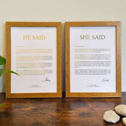 Wedding Vows - Set Of 2 Custom Metallic Foil Print Gold, Silver Present Anniversary A4 & A3 Artwork, Wooden Glass Frames - thumbnail 3