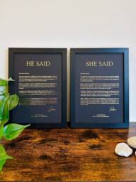 Wedding Vows - Set Of 2 Custom Metallic Foil Print Gold, Silver Present Anniversary A4 & A3 Artwork, Wooden Glass Frames - thumbnail 1