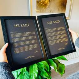 Wedding Vows - Set Of 2 Custom Metallic Foil Print Gold, Silver Present Anniversary A4 & A3 Artwork, Wooden Glass Frames - thumbnail 2
