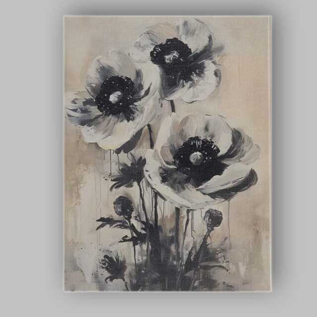 Monochrome Anemone Flower Floral Abstract Painting Canvas Wall Art Print Decor Picture Ready To Hang - image 1