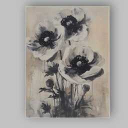 Monochrome Anemone Flower Floral Abstract Painting Canvas Wall Art Print Decor Picture Ready To Hang - thumbnail 1