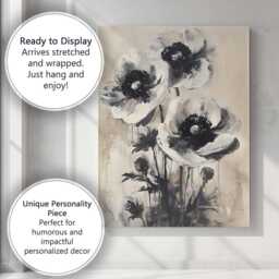 Monochrome Anemone Flower Floral Abstract Painting Canvas Wall Art Print Decor Picture Ready To Hang - thumbnail 3
