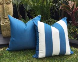 Blue & White Striped Sunbrella Outdoor Cushion Cover - thumbnail 1