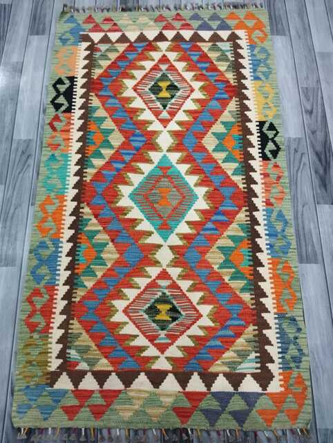 Classic Rug, Handmade Artisan Afghan Turkish Scandinavian Navajo Bohemian Wool Flatweave Multicolour Kilim Rug 171x98 cm - image 1