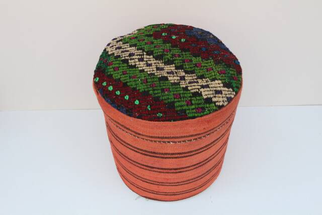 Handmade Kilim Pouf, Wool Ottoman Footstool, 45x45 cm - image 1