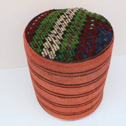 Handmade Kilim Pouf, Wool Ottoman Footstool, 45x45 cm - thumbnail 2