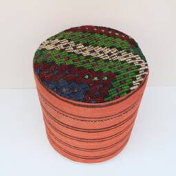 Handmade Kilim Pouf, Wool Ottoman Footstool, 45x45 cm - thumbnail 3