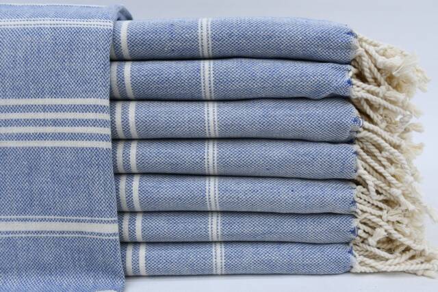 Cotton Towel, Bath Peshtemal Turkish Towel 40x70, Blue Wedding Gift Striped Hammam Towels Tkr-Sltn - image 1